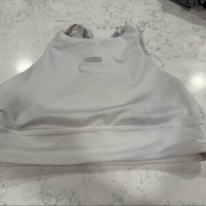 Lululemon sport bra. White and pale blue/aqua. Motivational says on back